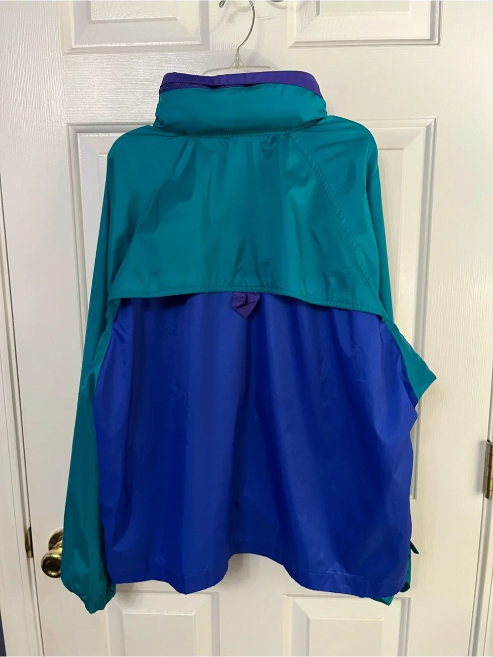 Vtg American Eagle Windbreaker Adult Hidden Hood Colorblock Teal/Purple 90’s Med